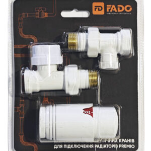 Комплект термостатичних кранів для підлючення радіаторів FADO PREMIO, кутовий білий