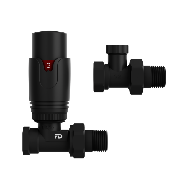Комплект термостатичних кранів для підлючення радіаторів FADO PREMIO, прямий чорний