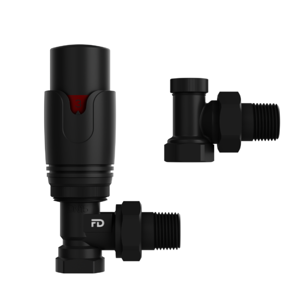 Комплект термостатичних кранів для підлючення радіаторів FADO PREMIO, кутовий чорний