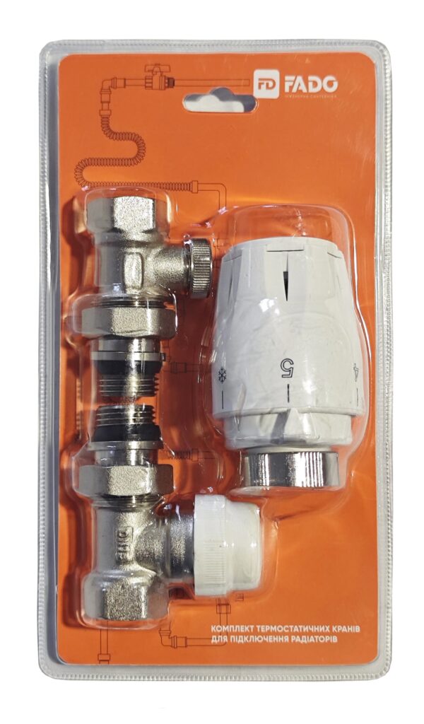 Комплект термостатичних кранів для підлючення радіаторів FADO NEW, прямий