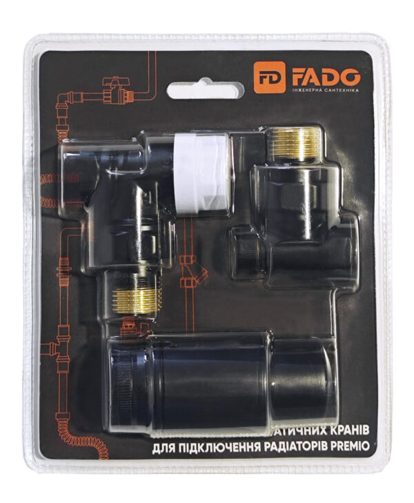 Комплект термостатичних кранів для підлючення радіаторів FADO PREMIO, кутовий чорний